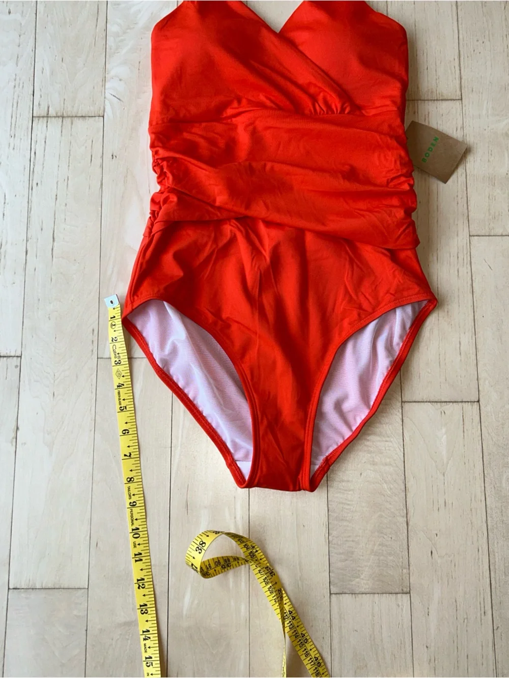 Boden Levanzo Ruched Halter Tie One Piece Swimsuit Fiesta Coral Size 6 Long NWT